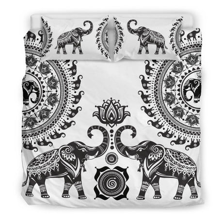 White Elephant Mandala Bedding Set