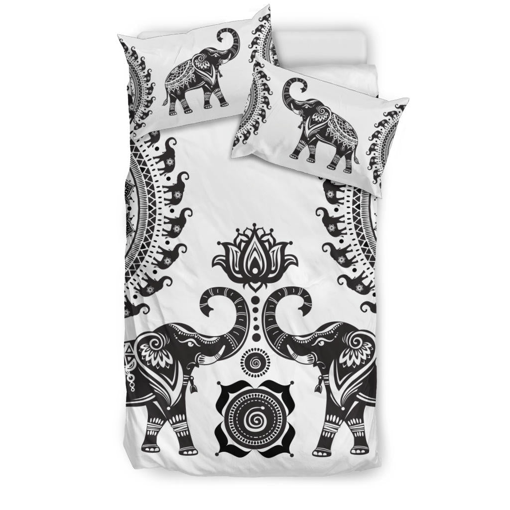 White Elephant Mandala Bedding Set