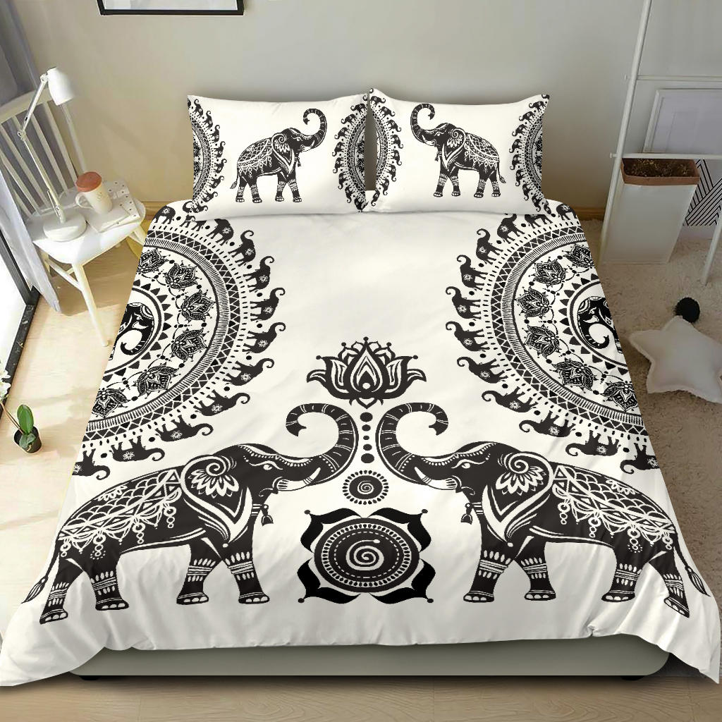 White Elephant Mandala Bedding Set