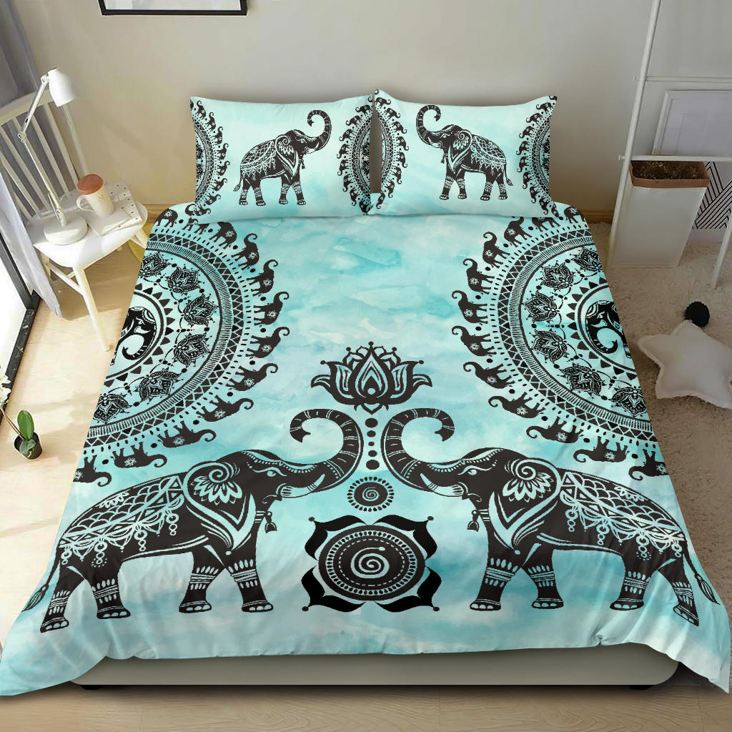 Turquoise Elephant Mandala Bedding Set