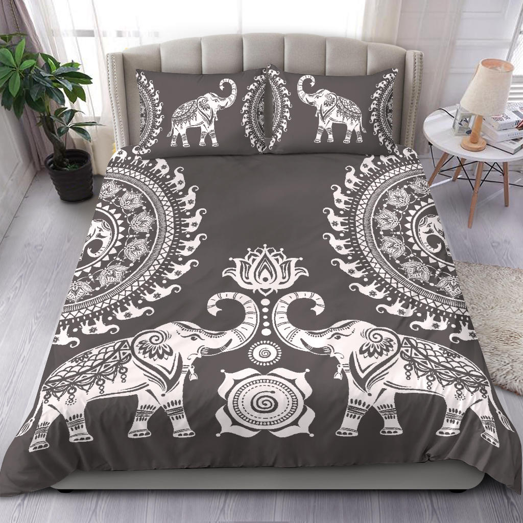 Grey Elephant Mandala Bedding Set