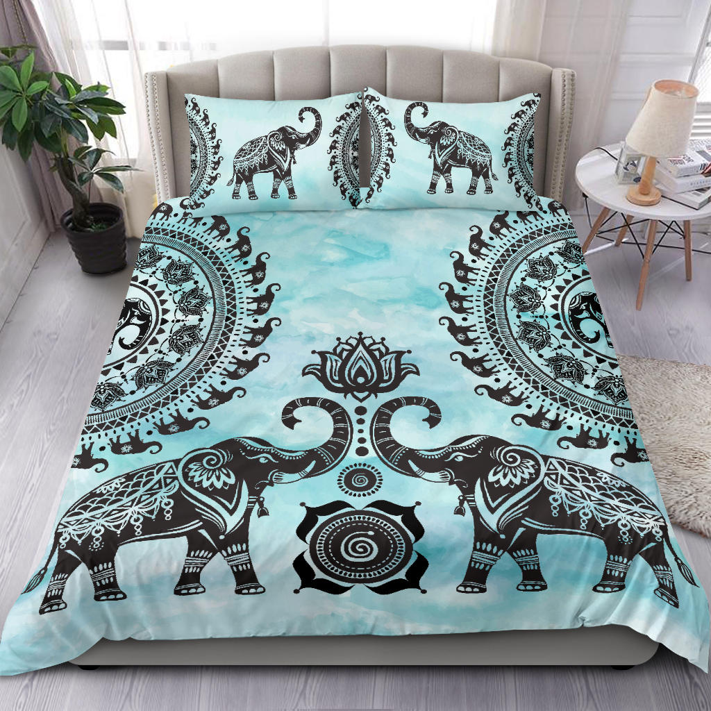 Turquoise Elephant Mandala Bedding Set