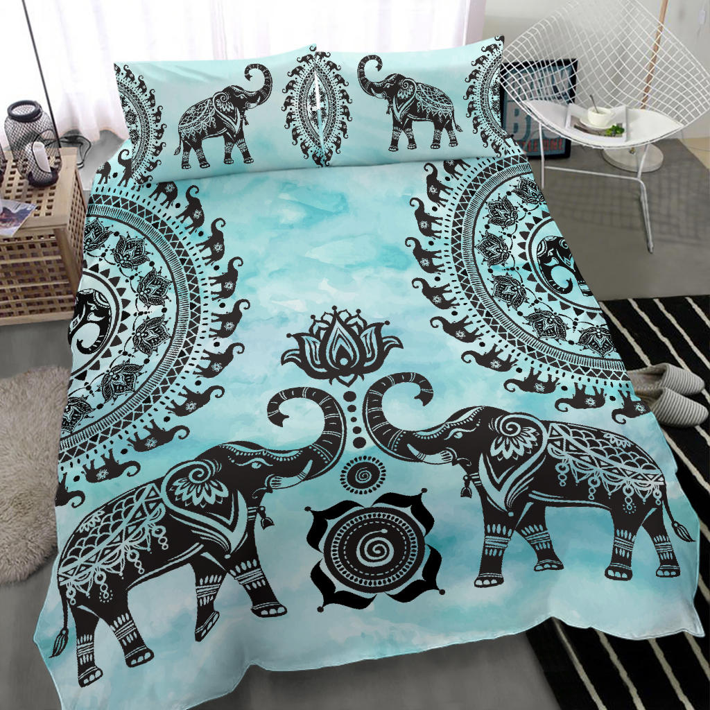 Turquoise Elephant Mandala Bedding Set