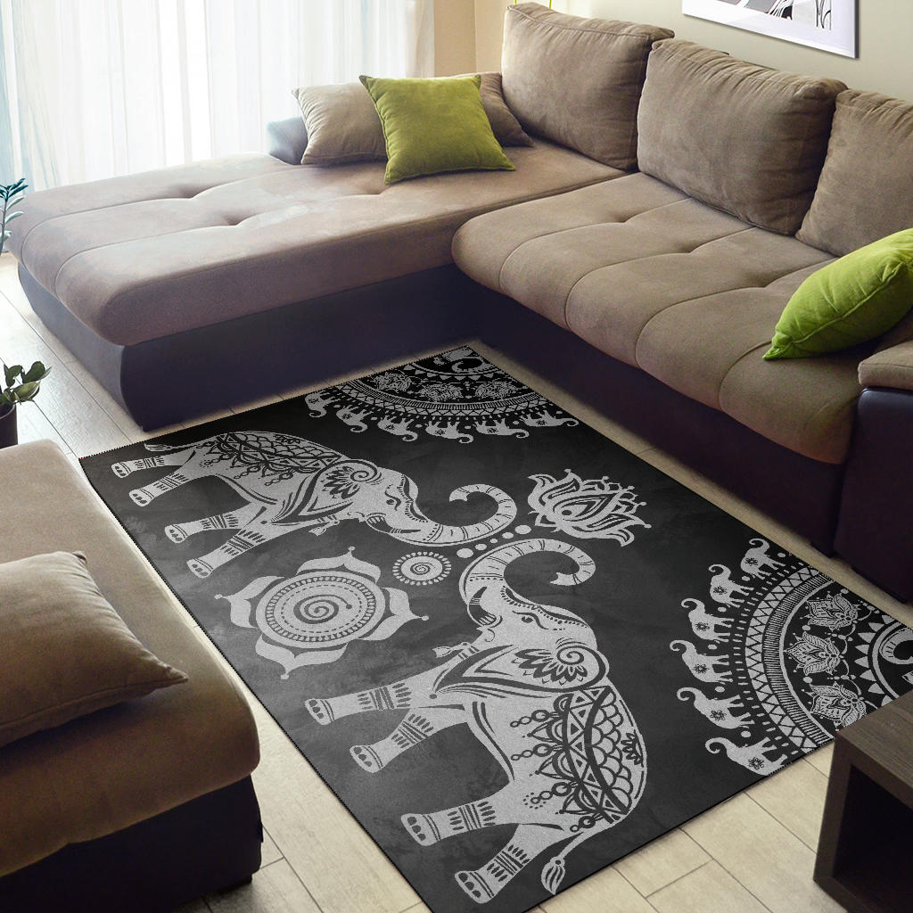 Grey Mandala Elephant Rug