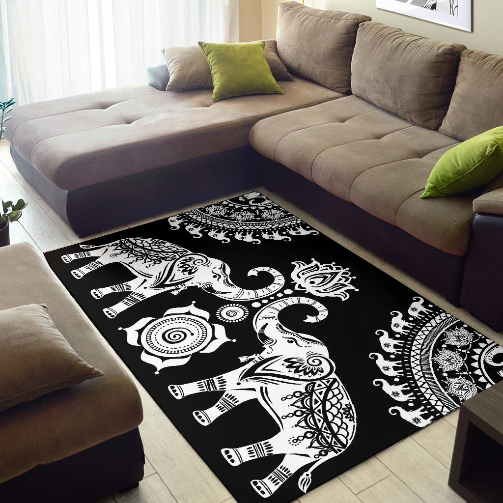 Black Elephant Mandala Rug