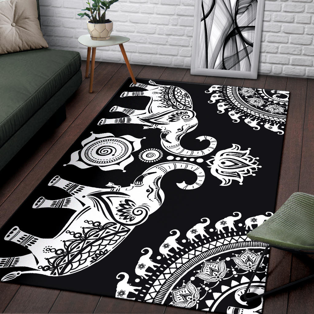 Black Elephant Mandala Rug