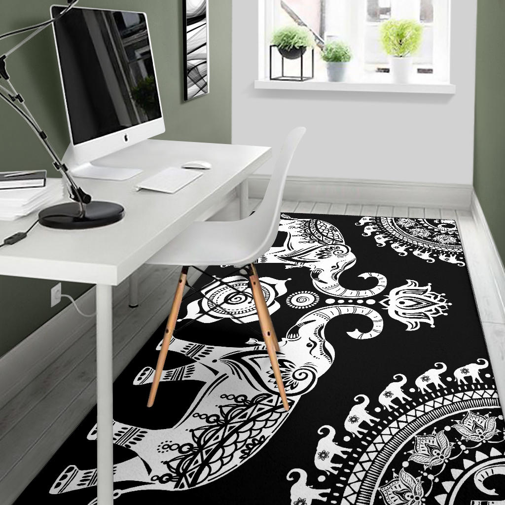 Black Elephant Mandala Rug