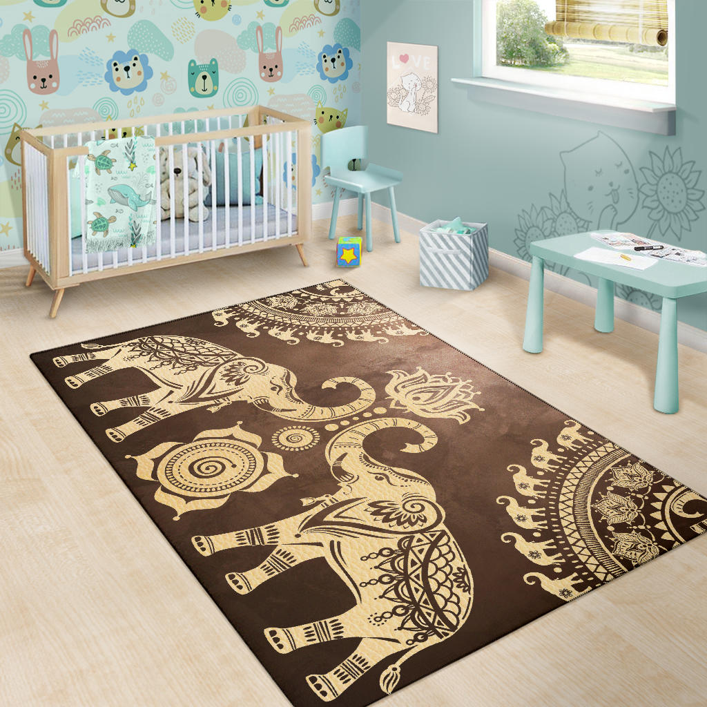 Brown Mandala Elephant Rug